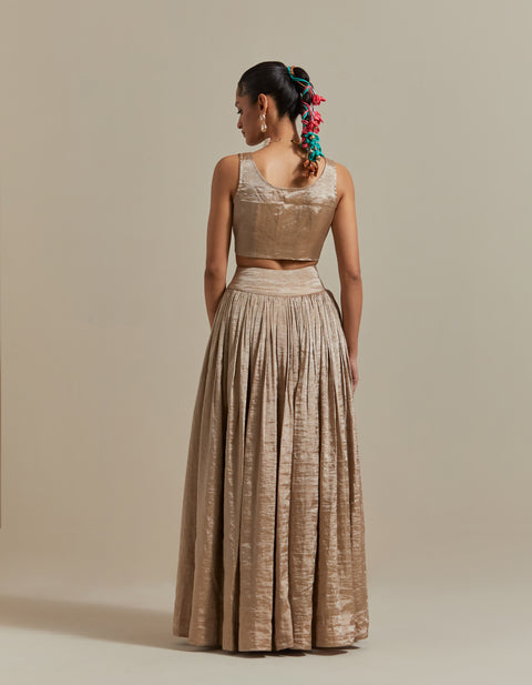 Handcraft Beige Zari Lehenga Set with Color Block Dupatta in Brown & Pink Chanderi – Vinusto

