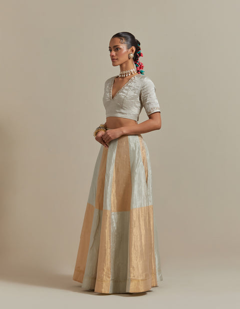 Order Silver & Gold Lehenga in Handwoven Zari Silk | Vinusto