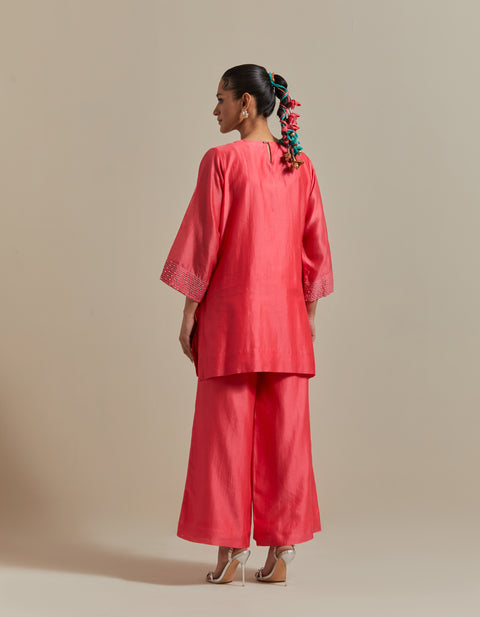 Premium Embroidered Pink Chanderi Co-ord Set - Set of 2 | Vinusto