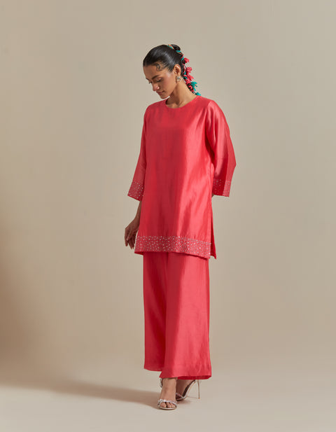 Buy Embroidered Pink Chanderi Co-ord Set - Set of 2 | Vinusto