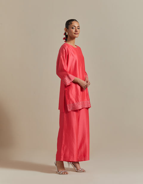 Luxury Embroidered Pink Chanderi Co-ord Set - Set of 2 | Vinusto