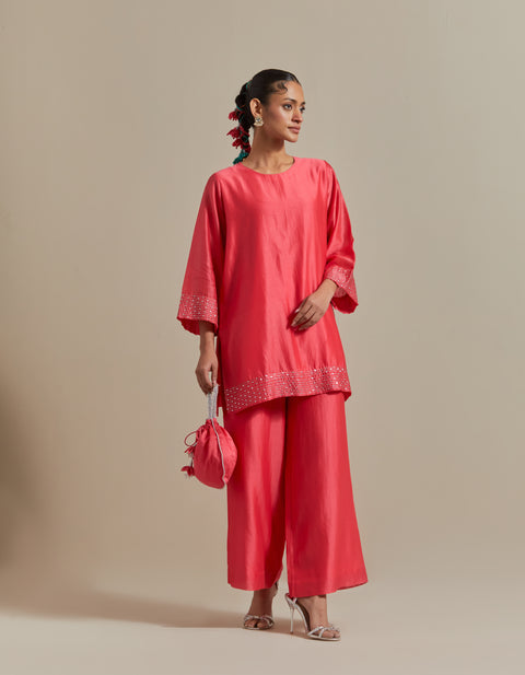 Shop Embroidered Pink Chanderi Co-ord Set - Set of 2 | Vinusto