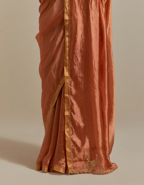Order Saffron Silk Saree with Gold Zari Blouse – Vinusto

