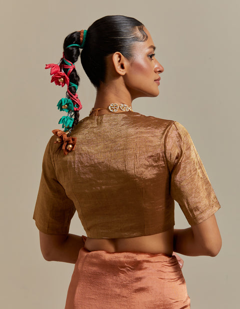 Handcraft Saffron Silk Saree with Gold Zari Blouse – Vinusto

