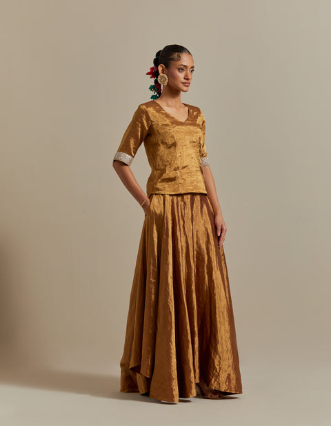 Handcraft Gold Zari Lehenga, Kurti with Lace & Embroidered Dupatta Set – Vinusto

