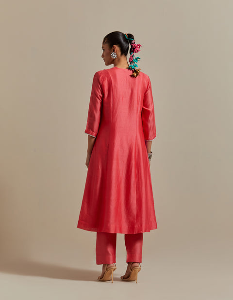 Embroidered Pink Chanderi Kurta & Pants  with Dupatta (Set of 3)