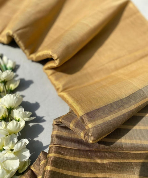 Half & Half Zari Fabric in Gold & Olive (Handloom)
