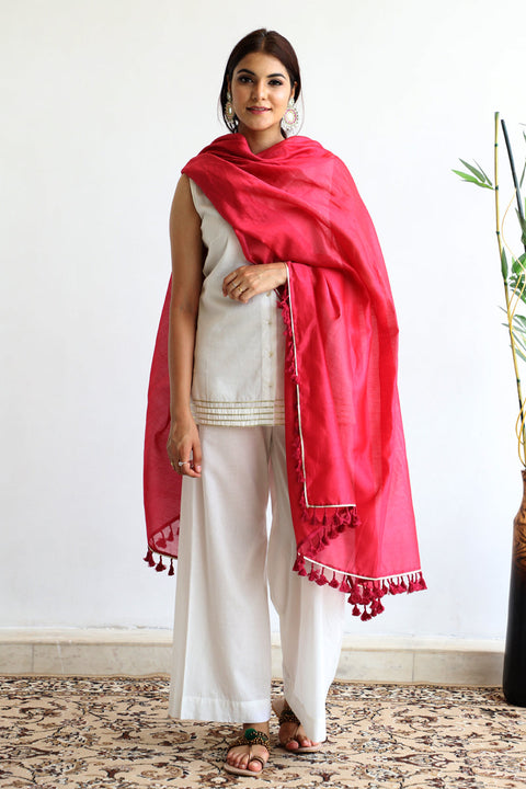 Fuchsia Chanderi Dupatta with Tassel details