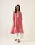 Chanderi Handloom Embroidered Kalidar Kurta in Rose Pink with Cotton Palazzo, Dupatta & Slip (Set of 4)