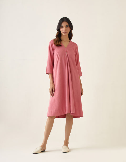 Shop Rose Pink Flared Dress in Cotton Glaze | Vinusto