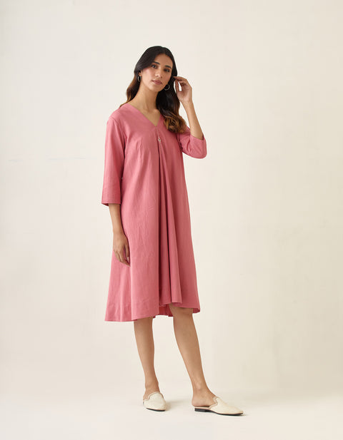 Order Rose Pink Flared Dress in Cotton Glaze | Vinusto