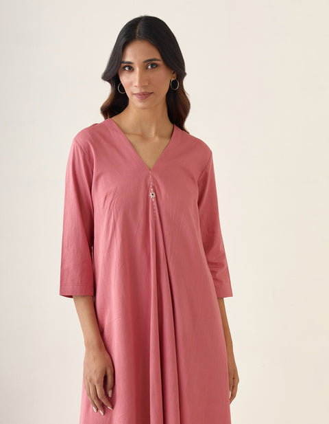 Rose Pink Flared Dress in Cotton Glaze