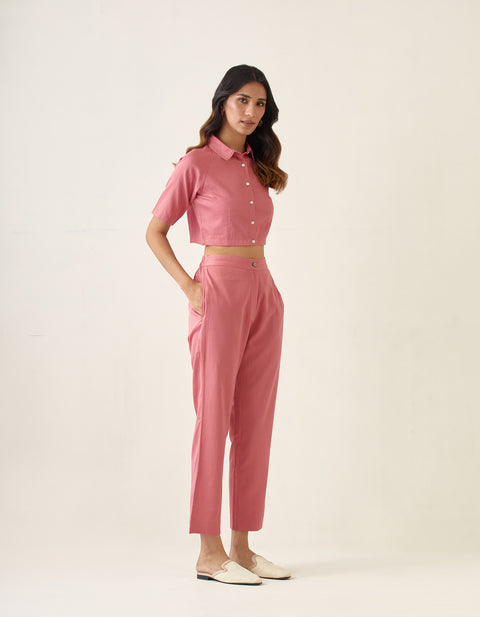 Order Rose Pink Crop Top & Pleated Pants in Cotton Glaze (Set of 2) | Vinusto