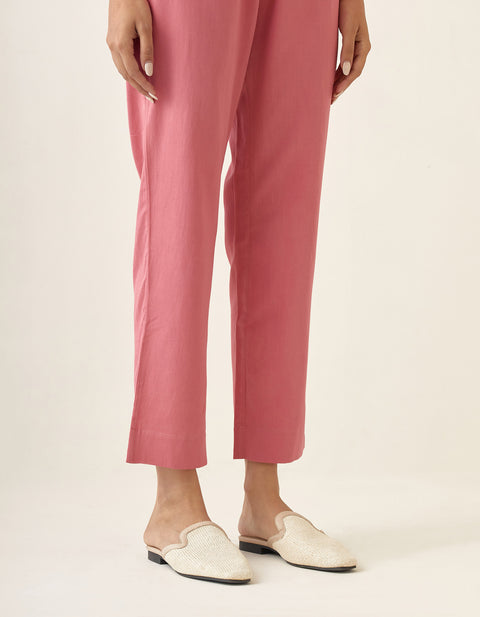 Premium Rose Pink Crop Top & Pleated Pants in Cotton Glaze (Set of 2) | Vinusto