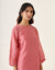 Coordinate Set- A line Chanderi Handloom Kurta with Slip & Cotton Glaze Pants in Rose Pink (Set of 3)