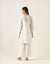 A Line Linen Silk Kurta & Stole with Cotton Glaze Pants in White (Set of 4)