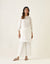 Coordinate Set- A Line Linen Silk Kurta with Slip & Cotton Glaze Pants in White (Set of 3)
