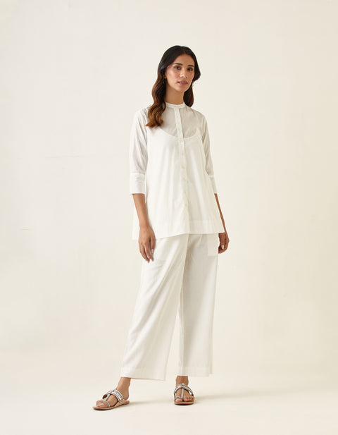 Shop Cotton A-Line Shirt with Gathers in White | Vinusto