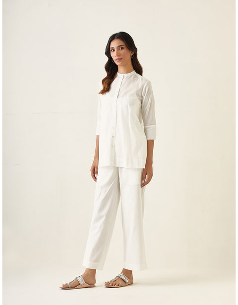 Shop White Cotton A-Line Shirt with Pants (Set of 2) | Vinusto