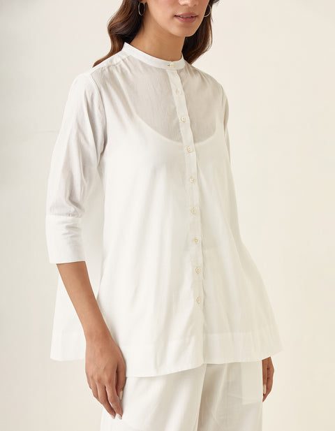 Order White Cotton A-Line Shirt with Pants (Set of 2) | Vinusto