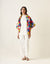 Coordinate Set- White Cotton A-line Shirt with Pants & Multicolored Chanderi Scarf (Set of 3)