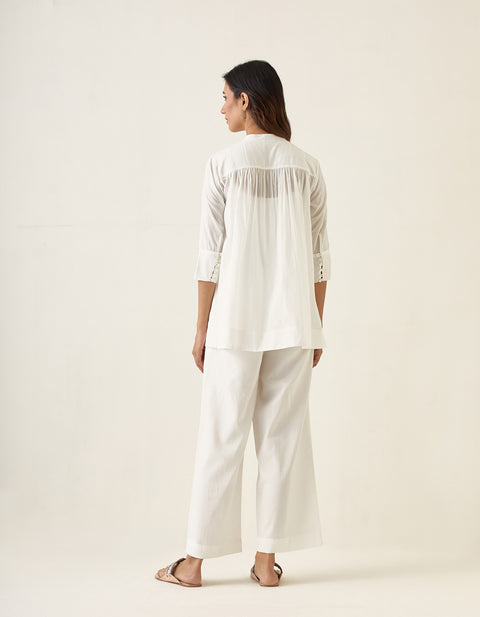 Premium White Cotton A-Line Shirt with Pants (Set of 2) | Vinusto