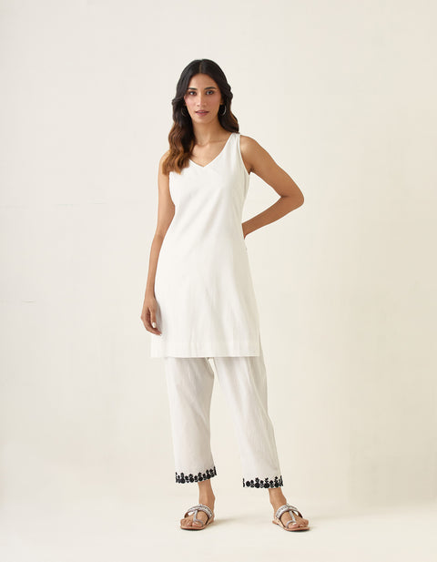 Shop Short Kurta & Embroidered Salwar in White Cotton (Set of 2) - By Vinusto 