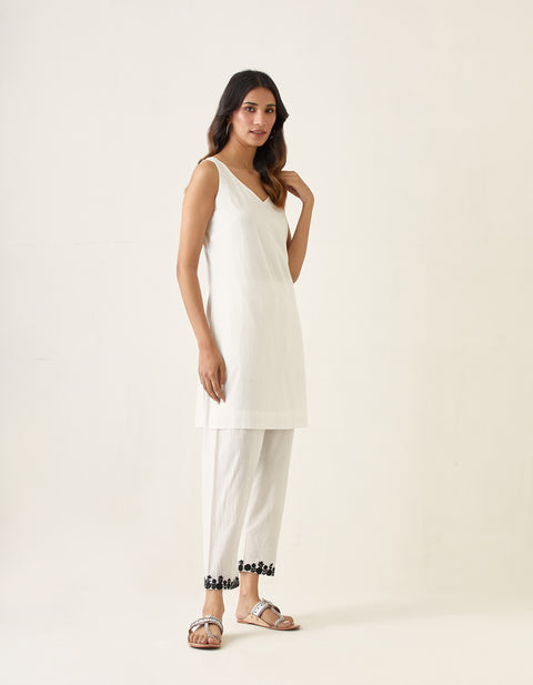 Order Short Kurta & Embroidered Salwar in White Cotton (Set of 2) - By Vinusto 