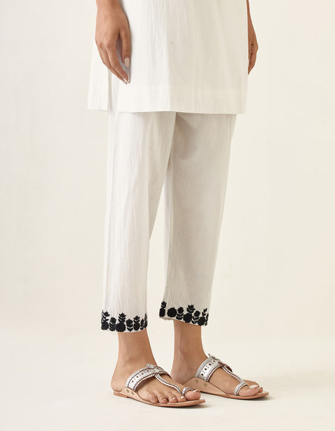 Handcrafted Short Kurta & Embroidered Salwar in White Cotton (Set of 2) - By Vinusto 