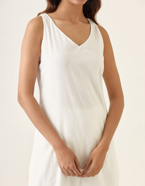 Premium Short Kurta & Embroidered Salwar in White Cotton (Set of 2) - By Vinusto 