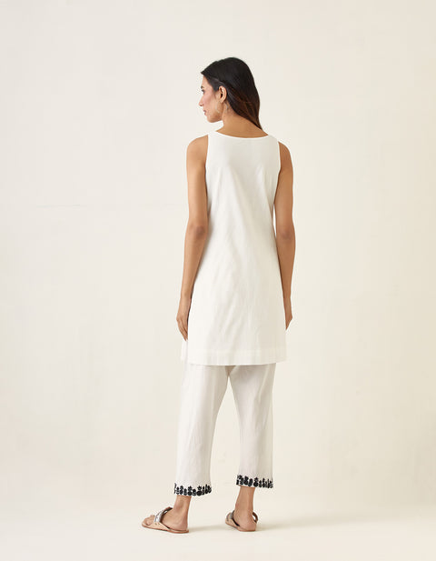 Luxury Short Kurta & Embroidered Salwar in White Cotton (Set of 2) - By Vinusto 