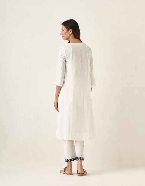 Designer Embroidered A Line Paneled Kurta and Salwar in White Cotton (Set of 2) - Vinusto 
