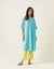 Kaftan Style Embroidered Kurta In Pastel Blue with Maize Yellow Pants (Set of 2)