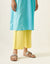 Kaftan Style Embroidered Kurta In Pastel Blue with Maize Yellow Pants (Set of 2)