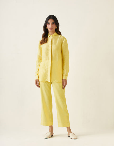 Shop Maize Yellow Linen Shirt with Cotton Glaze Pants (Set of 2) | Vinusto