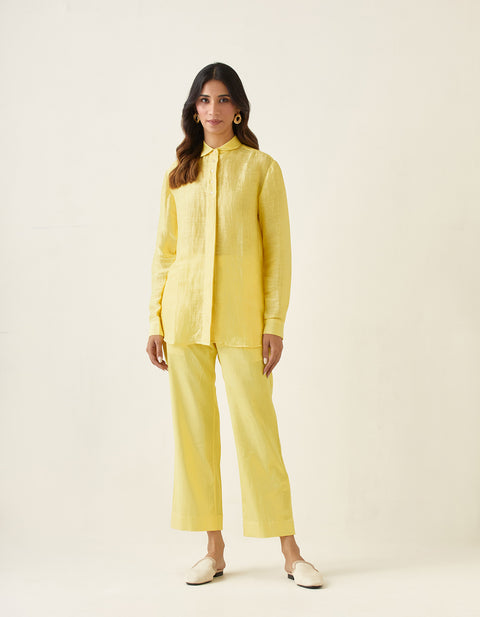 Maize Yellow Linen Silk Handloom Shirt