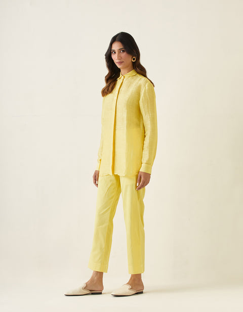 Buy Maize Yellow Linen Shirt with Cotton Glaze Pants (Set of 2) | Vinusto