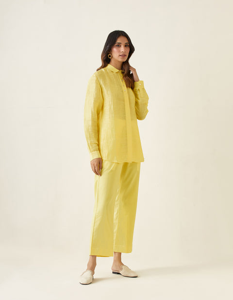 Coordinate Set- Maize Yellow Linen Shirt with Cotton Glaze Pants (Set of 2)