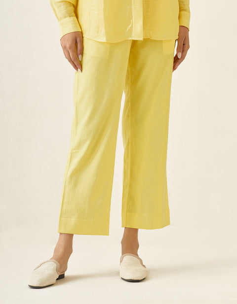 Premium Maize Yellow Linen Shirt with Cotton Glaze Pants (Set of 2) | Vinusto