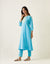Embroidered A-line kurta Set in Pastel Blue Cotton (Set of 2)