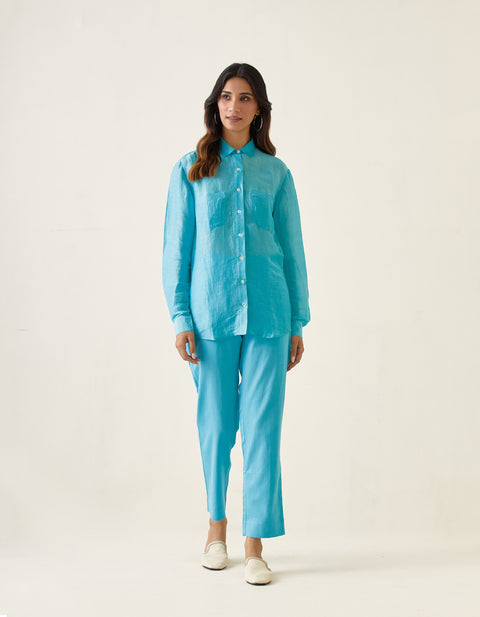 Pastel Blue Linen Silk Handloom Shirt