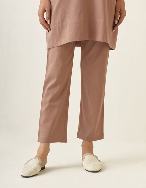  Luxury Embroidered Kurta with Pants in Taupe Cotton Glaze (Set of 2) | Vinusto 