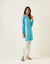 V Neck High Low Kurta with Shirt Sleeves and Salwar in Pastel Blue & White Cotton (Set of 2)