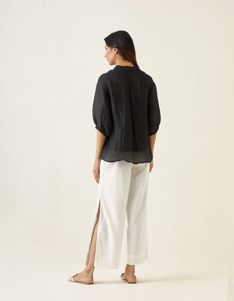 Order Black Linen Silk Handloom Shirt | Vinusto