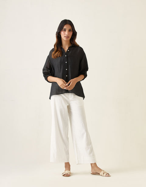 Shop Black Linen Silk Handloom Shirt | Vinusto