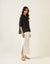 Coordinate Set- Black Linen Silk Shirt with High Slit Pants in White (Set of 2)
