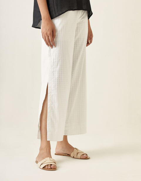 Premium Black Linen Silk Shirt with High-Slit Pants in White (Set of 2) | Vinusto