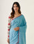 Handcrafted Mercerized Cotton Saree with Kantha Details in Pastel Blue