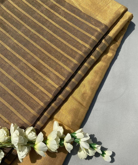 Half & Half Zari Fabric in Gold & Olive (Handloom)