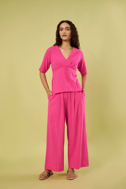 Handwoven Pink Khadi Co-Ord Set (Set of 2)